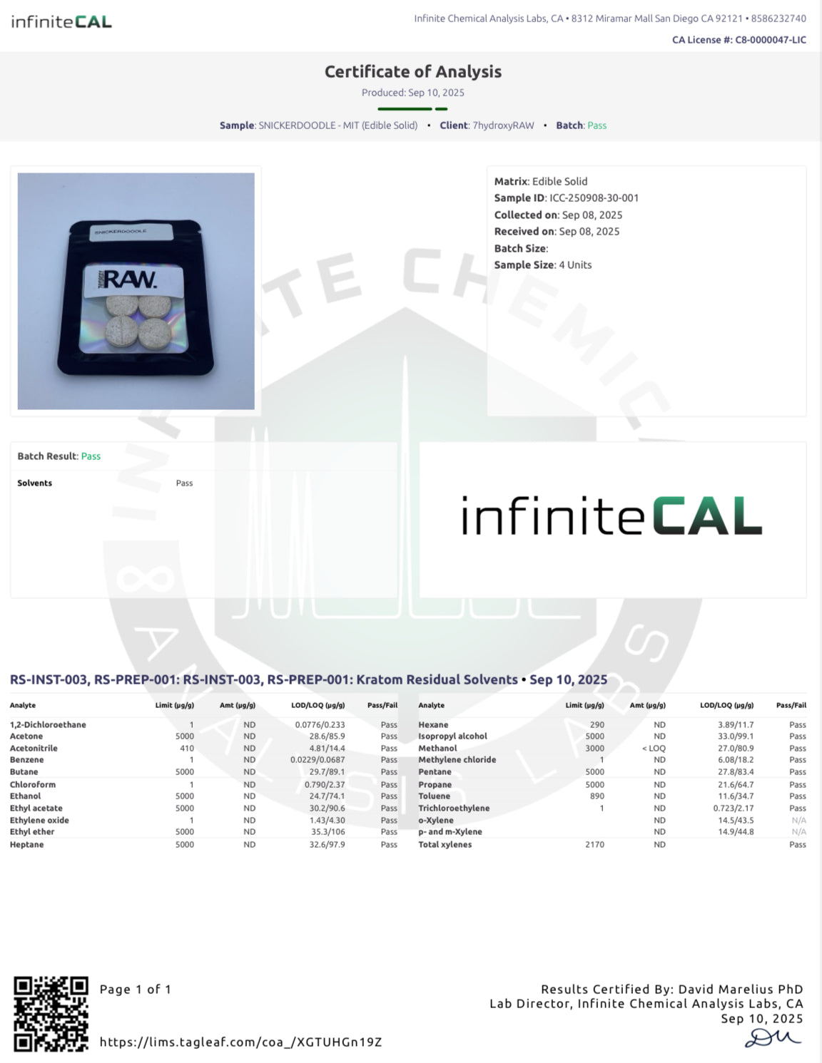 SNICKERDOODLE 40MG MIT TABS - TOTAL ALKS 49.1MG - NO 7-OH (42.1MG MIT)