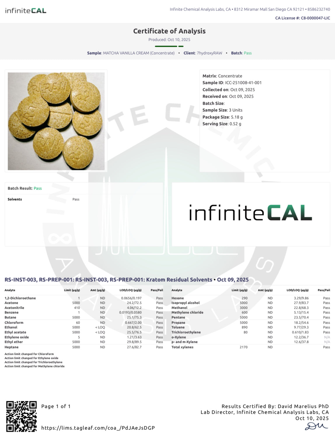 MATCHA VANILLA CREAM - TOTAL ALKS 49.8MG (23.7MG 7-OH/21.1MG MIT)