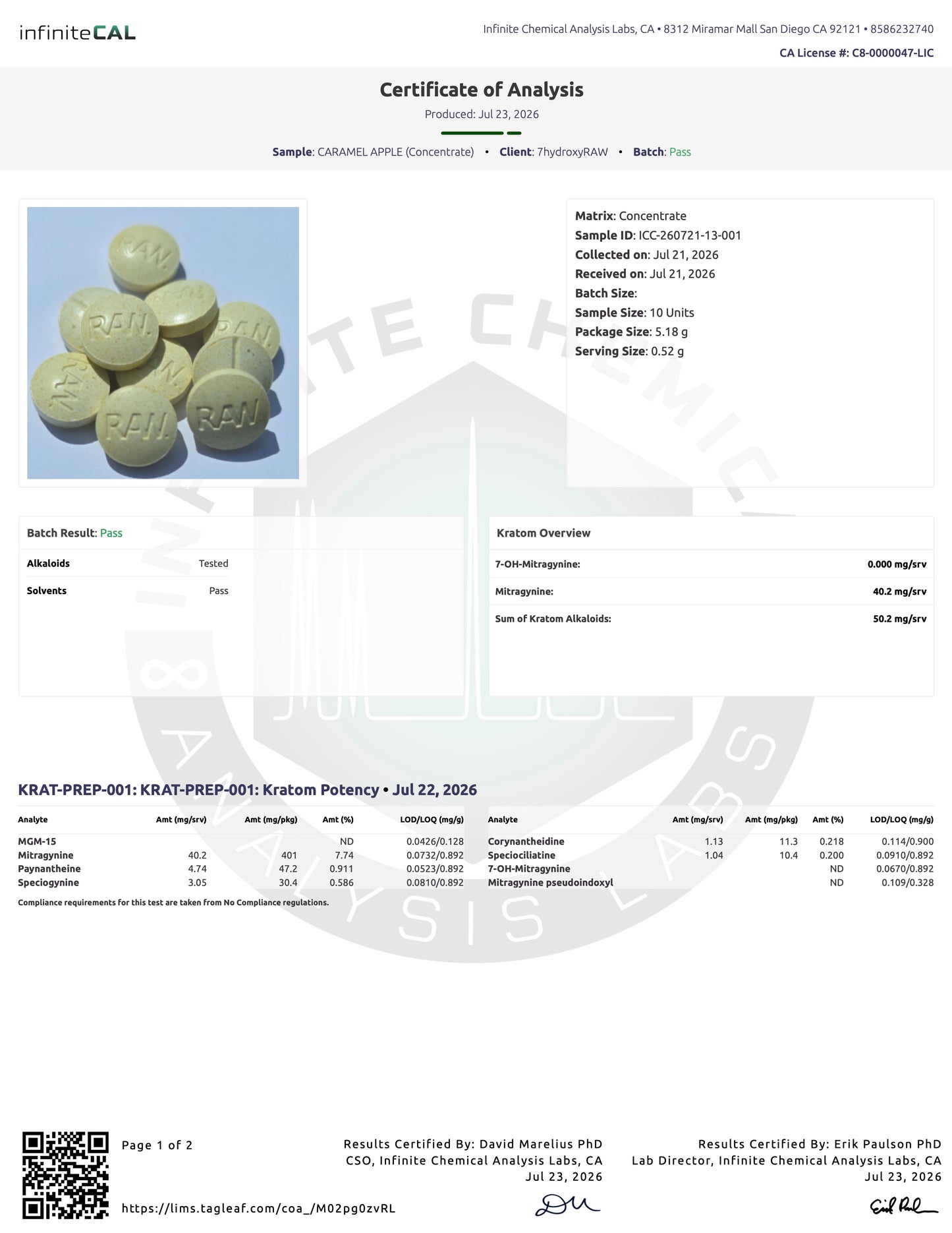 CARAMEL APPLE MIT TABS - TOTAL ALKS 50.2MG (40.2MG MIT) - NO 7-OH