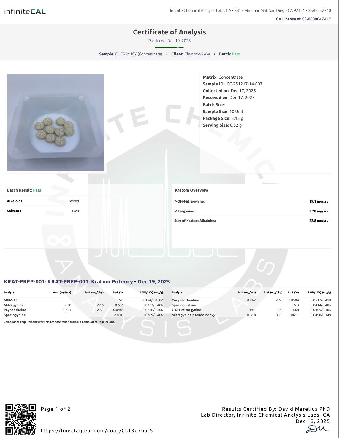 CHERRY ICY (DYE-FREE) - TOTAL ALKS 33.1MG (31.4MG 7-OH)