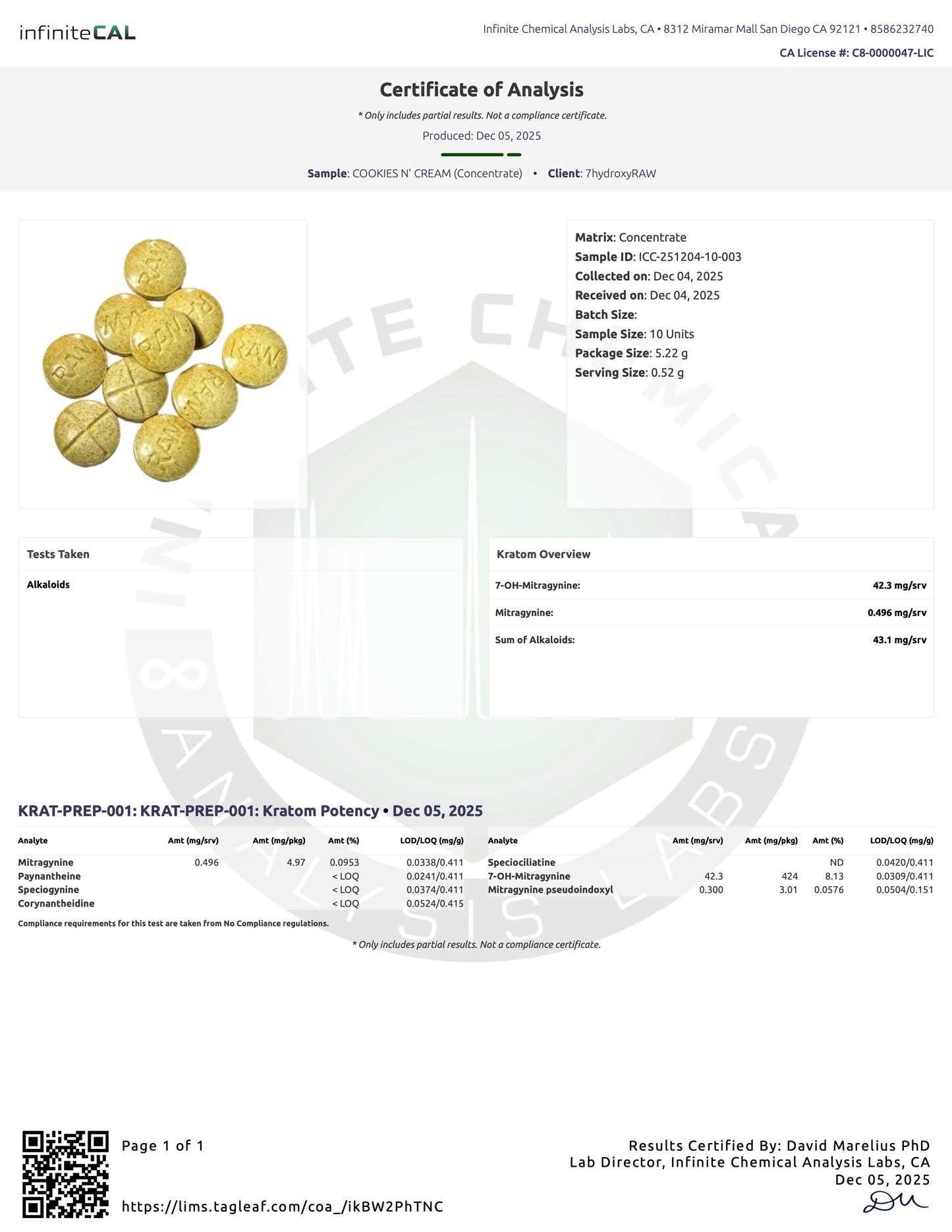 COOKIES N' CREAM 40MG (DYE-FREE) - TOTAL ALKS 43.1MG (42.3MG 7-OH)