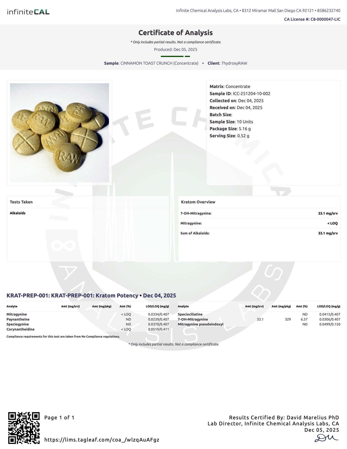CINNAMON TOAST CRUNCH 30MG (DYE-FREE) - TOTAL ALKS 33.1MG (33.1MG 7-OH)