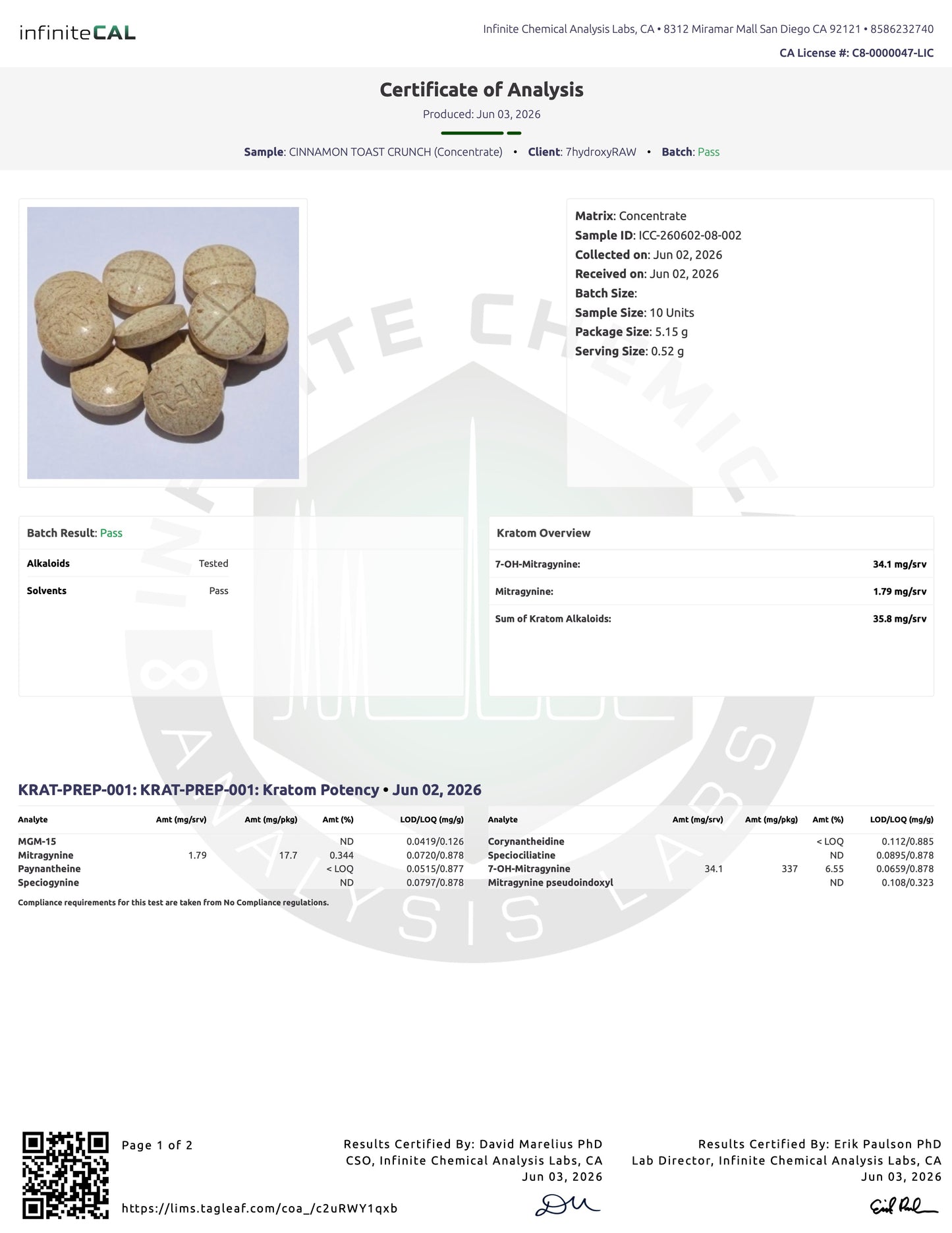 CINNAMON TOAST CRUNCHIES (DYE-FREE) - TOTAL ALKS 35.8MG (34.1MG 7-OH)
