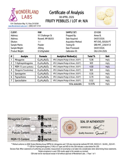 FRUITY PEBBLES MGM/MIT - TOTAL ALKS 51.2MG (17.5MG MGM/27.4MG MIT)