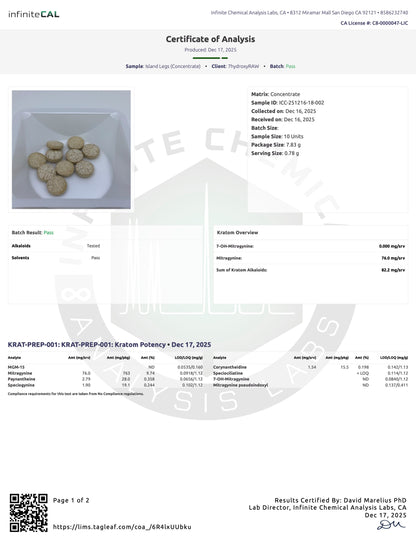 ISLAND LEGS 🍍🦵 MIT TABS - TOTAL ALKS 99.9MG (80.6MG MIT) - NO 7-OH