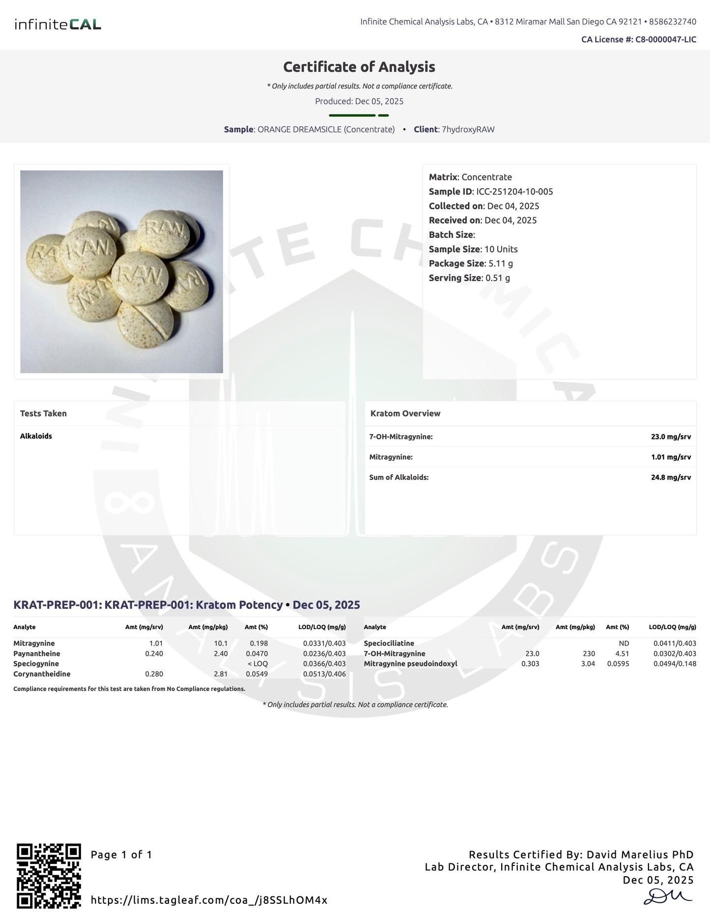 ORANGE DREAMSICLE 20MG (DYE-FREE) -  TOTAL ALKS 24.8MG (23MG 7-OH)