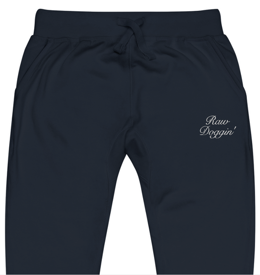 RAW DOGGIN' (WHITE EMBROIDERY) - Unisex Fleece Sweatpants