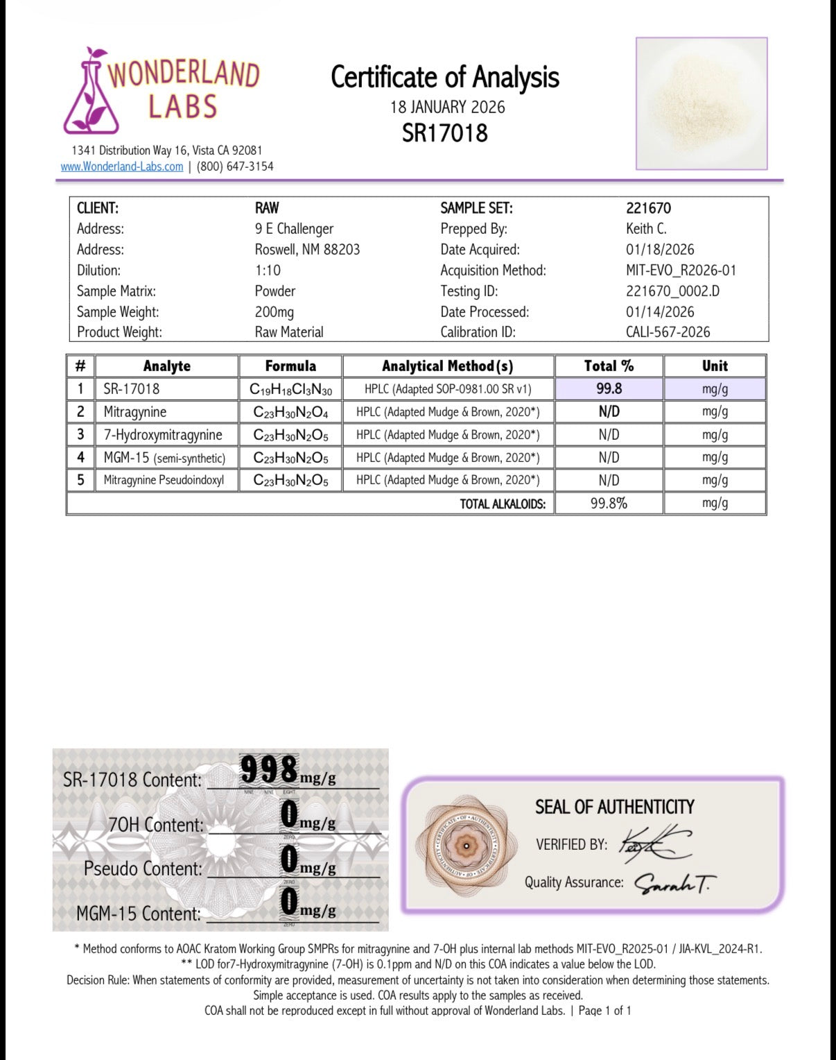 RESET MODE - SR-17018