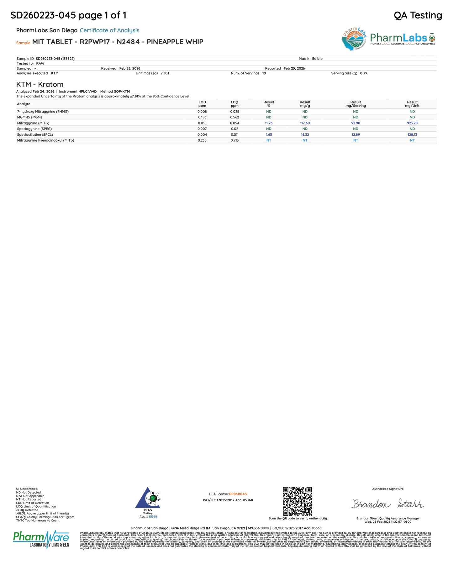 ISLAND LEGS 🍍🦵 MIT TABS - TOTAL ALKS 99.9MG (80.6MG MIT) - NO 7-OH