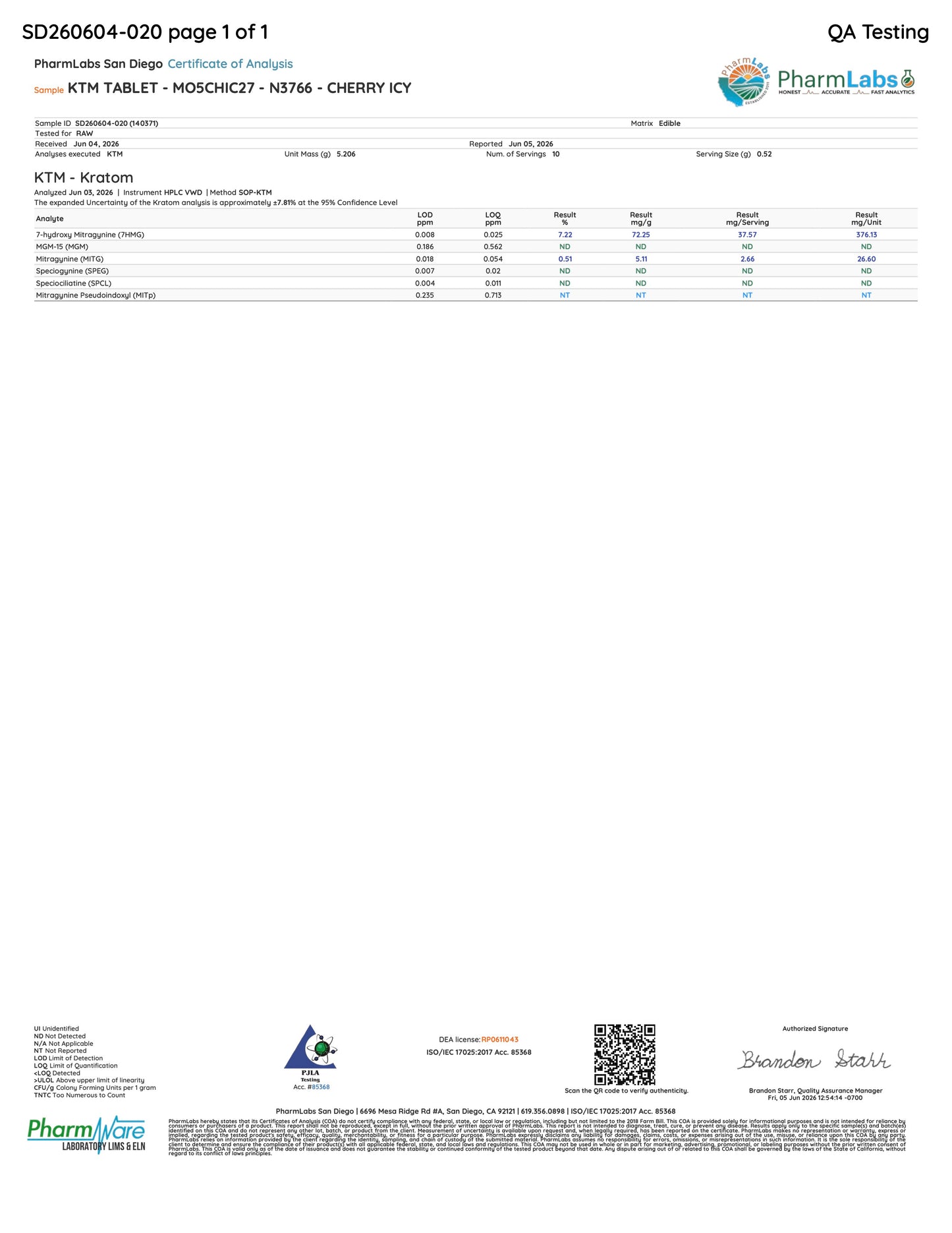 CHERRY ICY (DYE-FREE) - TOTAL ALKS 40.23MG (37.57MG 7-OH)