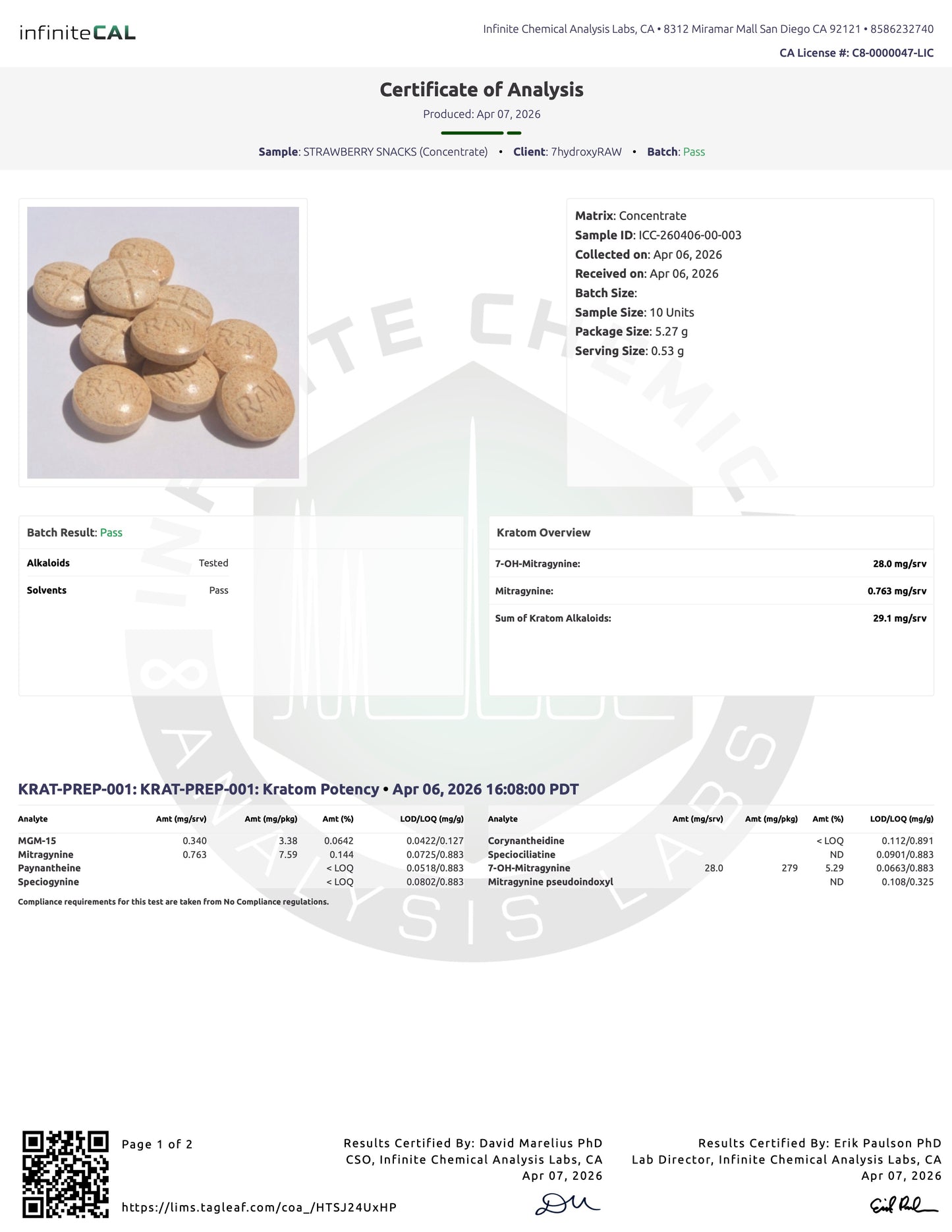 STRAWBERRY SNACKS (DYE-FREE) - TOTAL ALKS 29.1MG (28MG 7-OH)