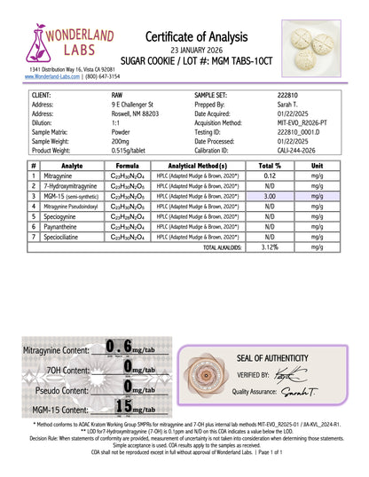 SUGAR COOKIE - 12.7MG MGM-15 TABS (NO 7-OH)