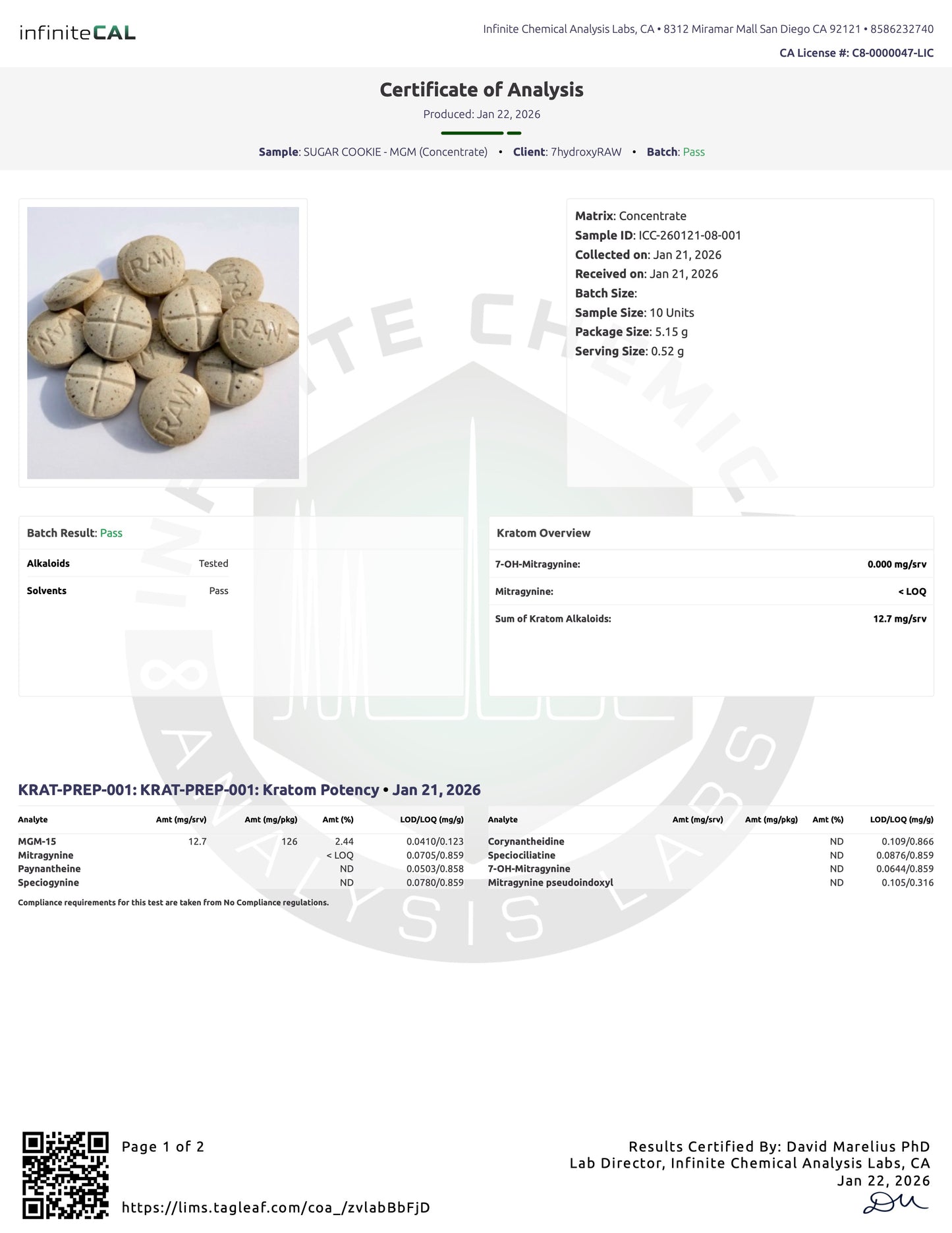 SUGAR COOKIE - 12.7MG MGM-15 TABS (NO 7-OH)