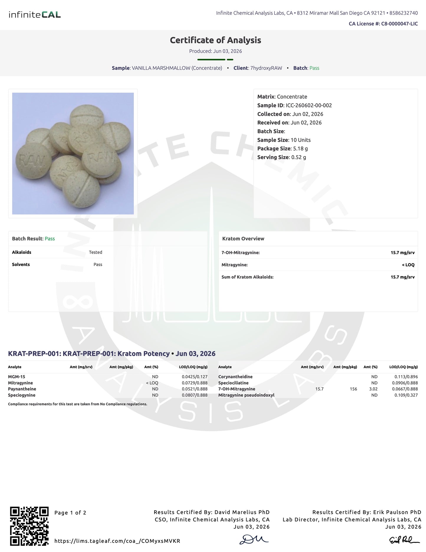 VANILLA MARSHMALLOW (DYE FREE) - TOTAL ALKS 15.7MG (15.7MG 7-OH)