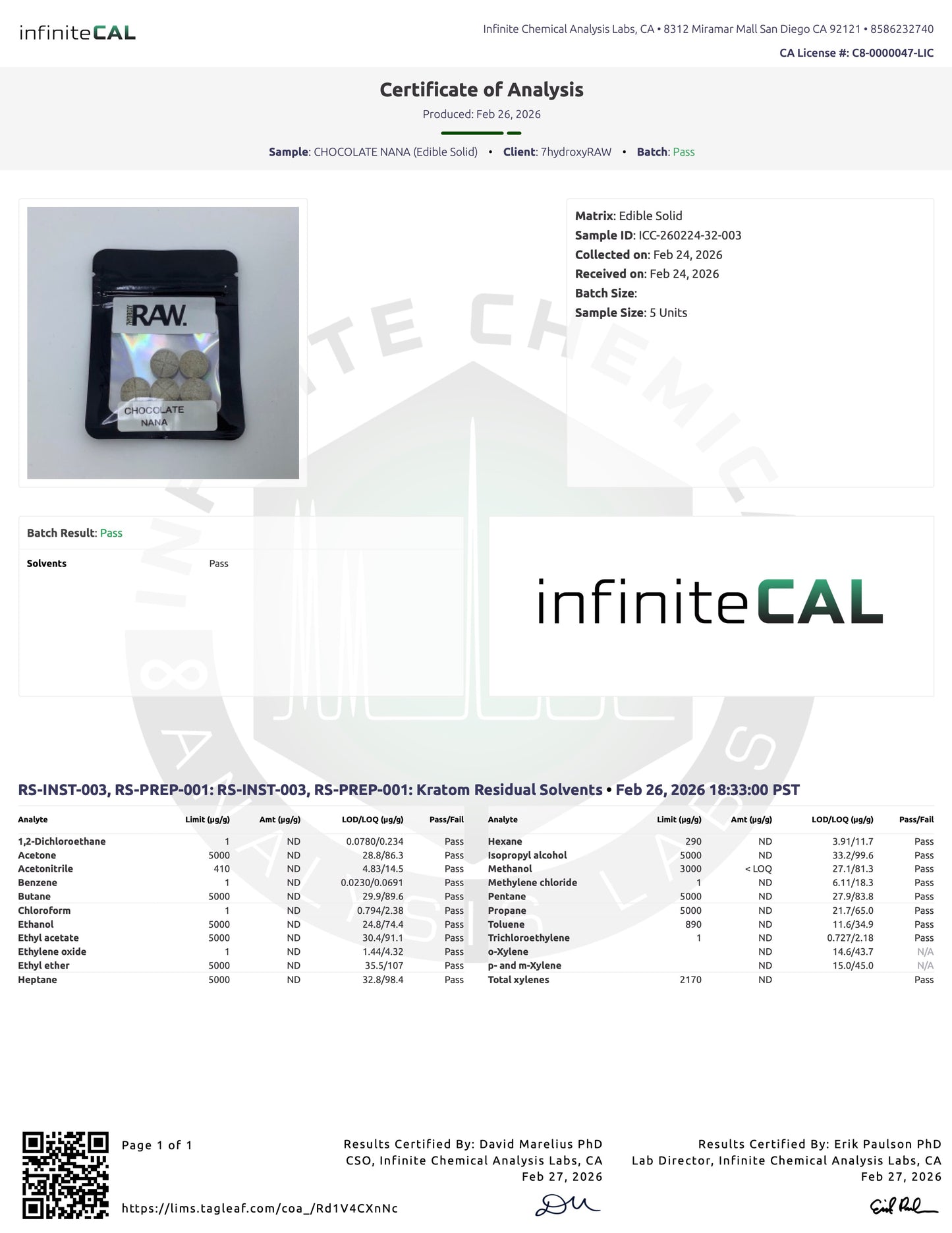 CHOCOLATE NANA - TOTAL ALKS 83MG (31.1MG 7-OH/35.1 MIT)