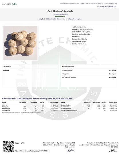 CHOCOLATE NANA - TOTAL ALKS 83MG (31.1MG 7-OH/35.1 MIT)