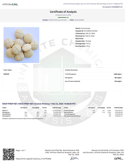 ISLAND LEGS 🍍🦵 MIT TABS - TOTAL ALKS 99.9MG (80.6MG MIT) - NO 7-OH