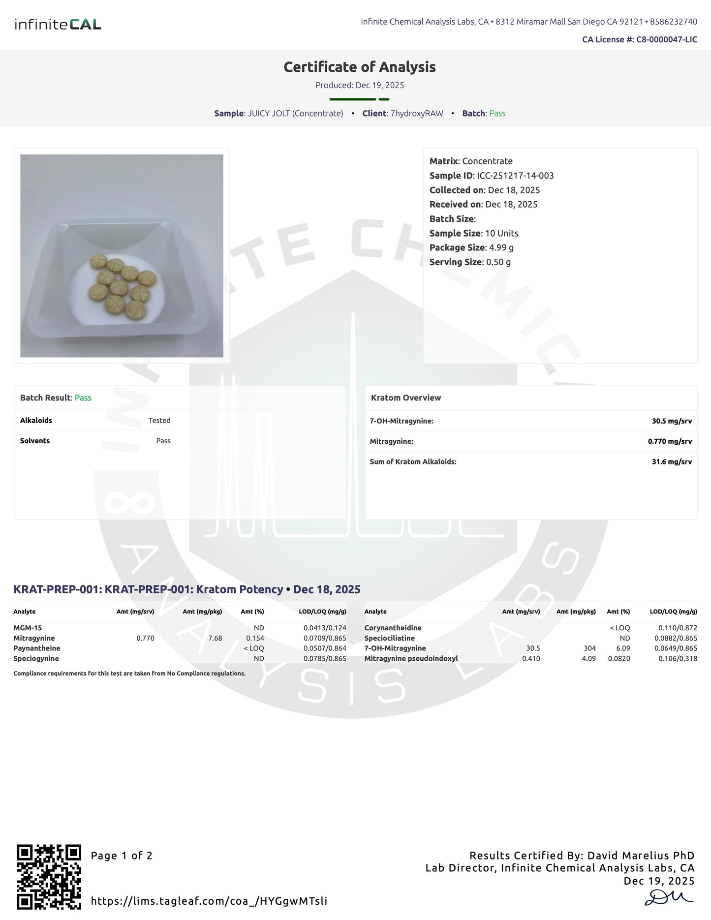 JUICY JOLT (DYE-FREE) - TOTAL ALKS 31.6MG (30.5MG 7-OH)