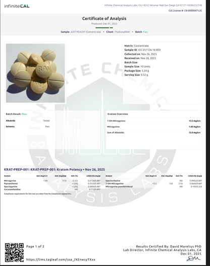 JUST PEACHY - 12MG (DYE-FREE) - TOTAL ALKS 15MG (13.3 MG 7-OH)