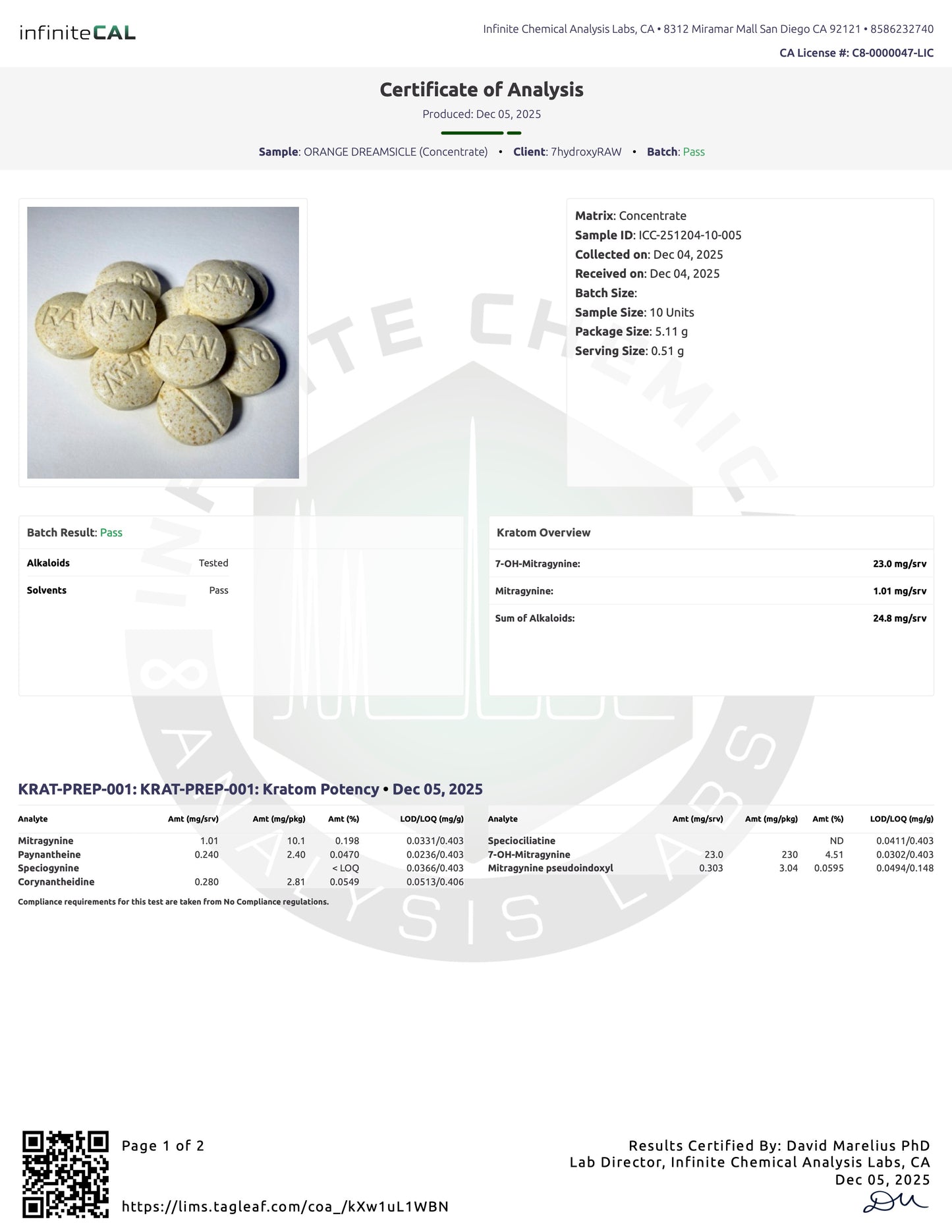ORANGE DREAMSICLE 20MG (DYE-FREE) -  TOTAL ALKS 24.8MG (23MG 7-OH)