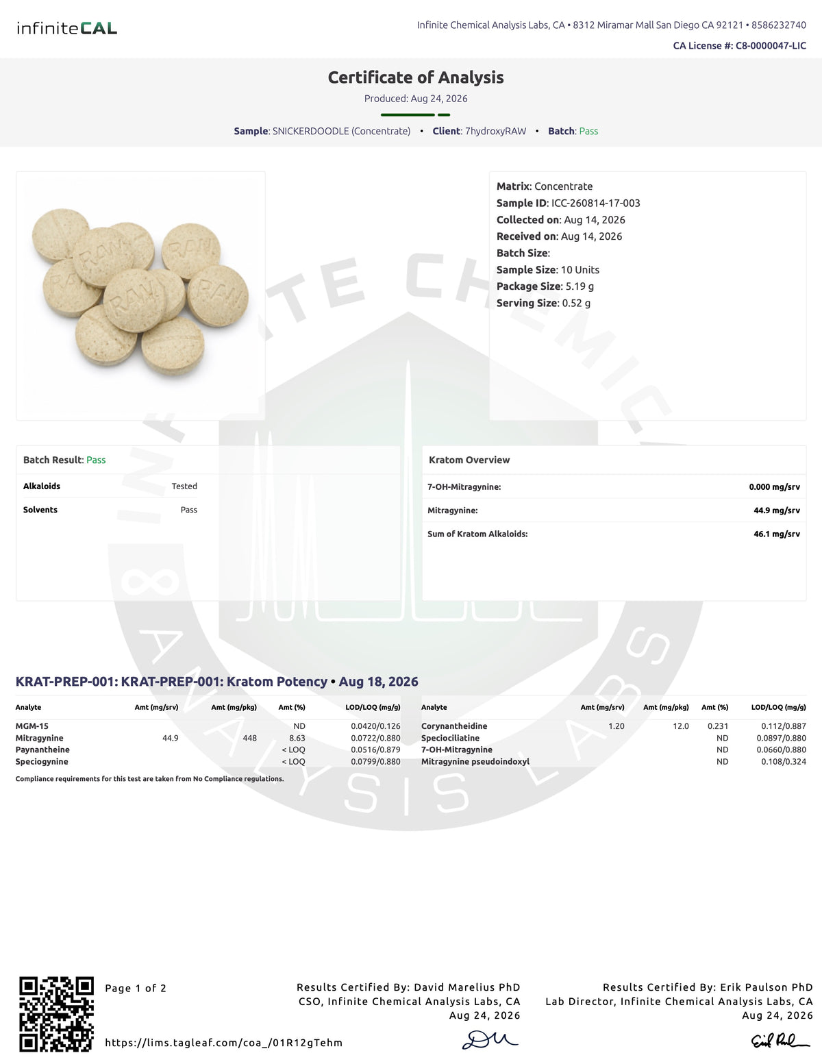 SNICKERDOODLE MITraSALT TABS - TOTAL ALKS 46.1MG (44.9MG MIT) - NO 7-OH
