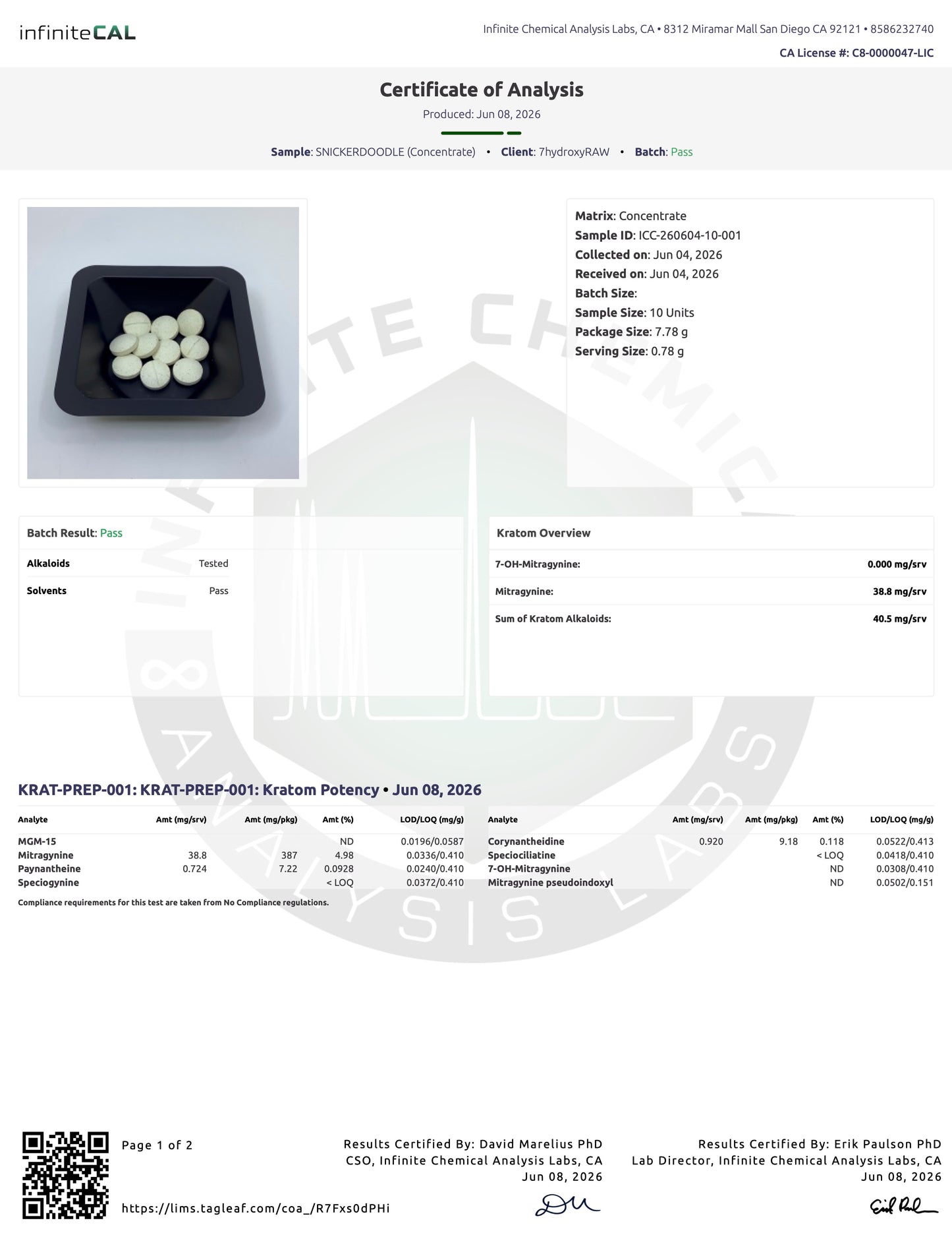 SNICKERDOODLE MIT TABS - TOTAL ALKS 40.5MG (38.8MG MIT) - NO 7-OH