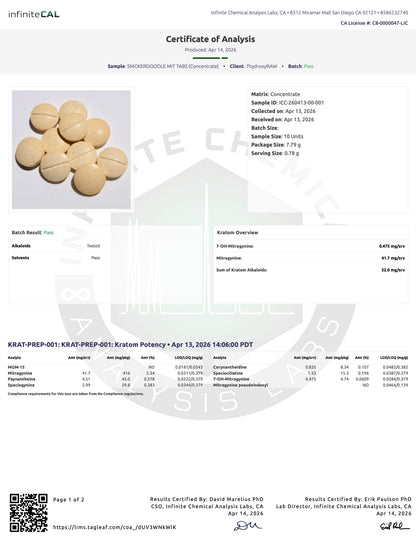 SNICKERDOODLE MIT TABS - TOTAL ALKS 52MG (41.7MG MIT) - NO 7-OH