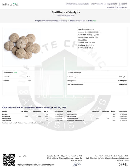 STRAWBERRY SNACKS (DYE-FREE) - TOTAL ALKS 30.4MG (29.7MG 7-OH)