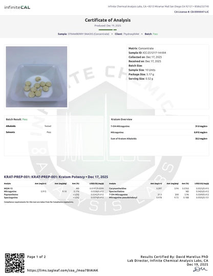 STRAWBERRY SNACKS (DYE-FREE) - TOTAL ALKS 33.3MG (31MG 7-OH)