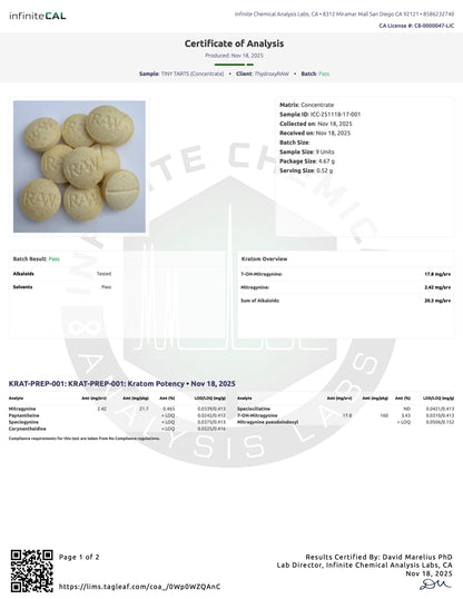 TINY TARTS 🍋 15MG (DYE-FREE) - TOTAL ALKS 20.3MG (17.8MG 7-OH)