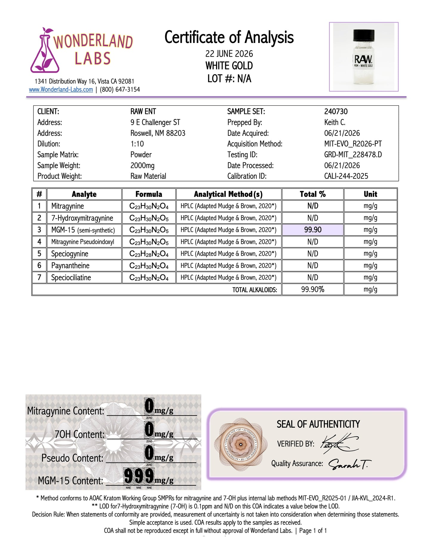 MGM - WHITE GOLD - 99.8% (NO 7-OH)